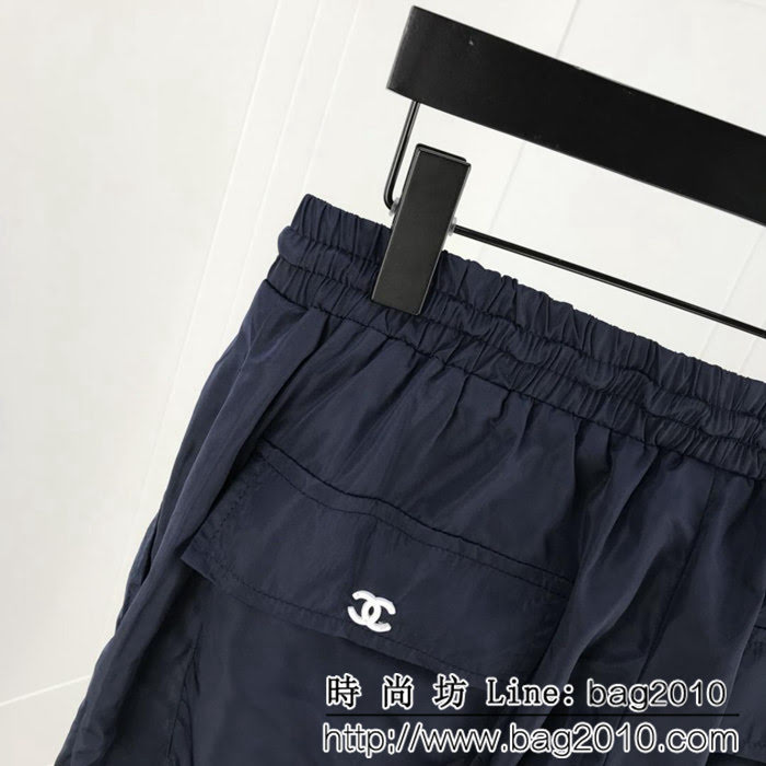 CHANEL香奈兒 18ss新款 中古系列橡膠章 藏藍色休閒褲 男女同款 ydi1128